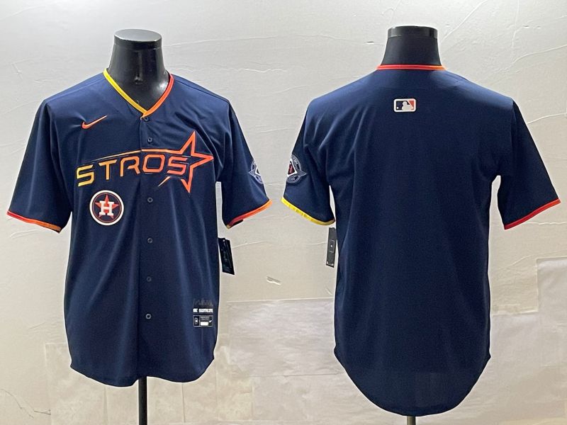 Men Houston Astros Blank Drak Blue Three generations Joint Name 2025 Nike MLB Jersey style 4->houston astros->MLB Jersey